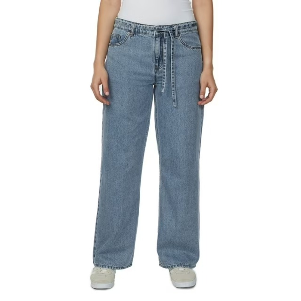 NWT Buffalo Jeans Womens Wide Leg Belted High Rise Jeans SZ 14 Light Wash Denim